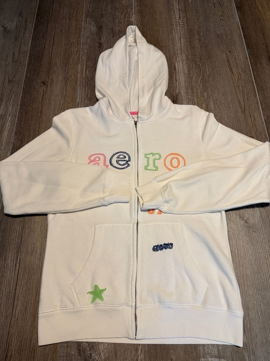 Aeropostale Tops - Aeropostale White Hooded Zip-Up Sweatshirt